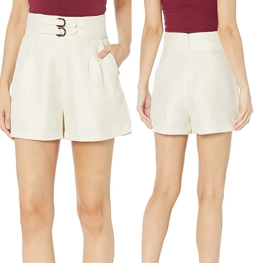 NWT Joie 8 Brenten Linen High Waist Buckle Detail Shorts Froth Cream Ivory $198